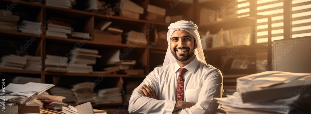 Arabic Man Project Manager Professional Employment Attractive Backdrop Generative AI Arabic Man Project Manager Professional Employment Attractive Backdrop Generative AI