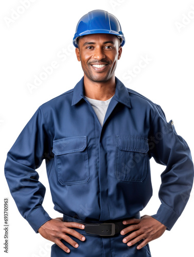 technical man wear blue uniform in transparent background