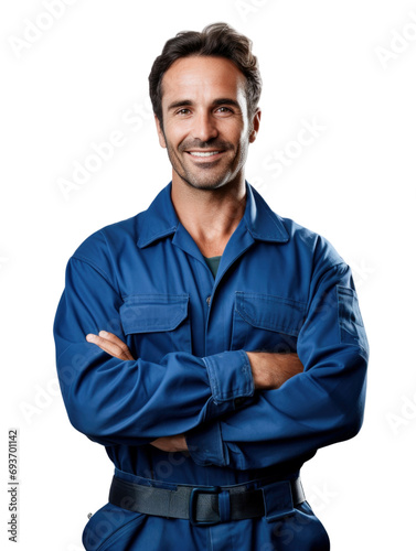 technical man wear blue uniform in transparent background