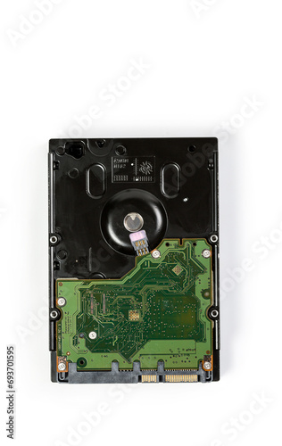 Disassembled hard drive on a white background, hard drive repair