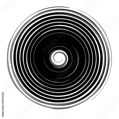 Spiral icon. Transparent black line in circle form. Single gritty paint spiral. Helix, curl, loop symbol. Flat design.