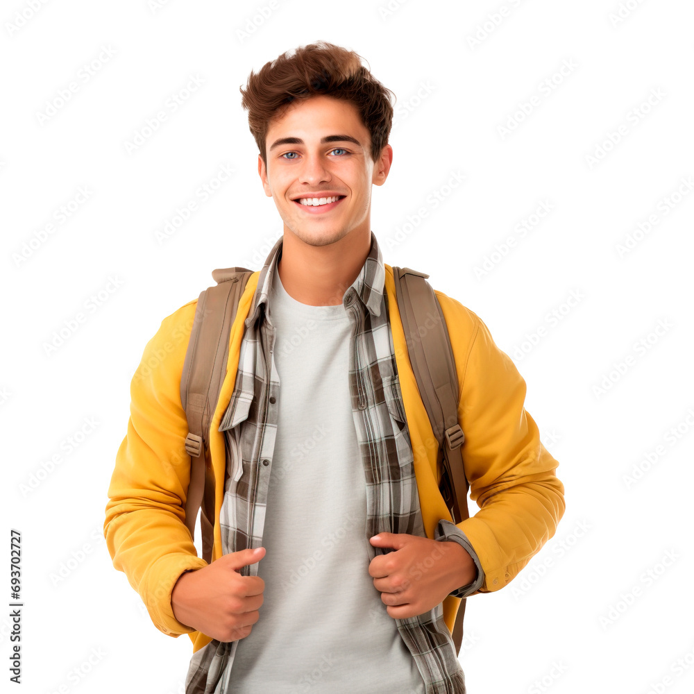 University student boy posing and smiling over white transparent background University student boy posing and smiling over white transparent background