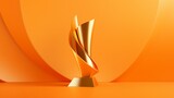 A dynamic gold-plated trophy with dynamic angles, isolated on a radiant orange background.