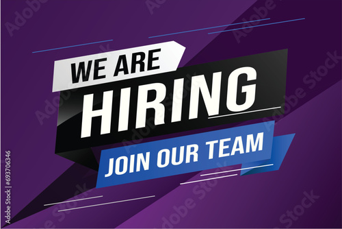 hiring recruitment Join now design for banner poster We are hiring lettering with geometric shapes lines. Vector illustration typographic. Open vacancy design template modern concept	
