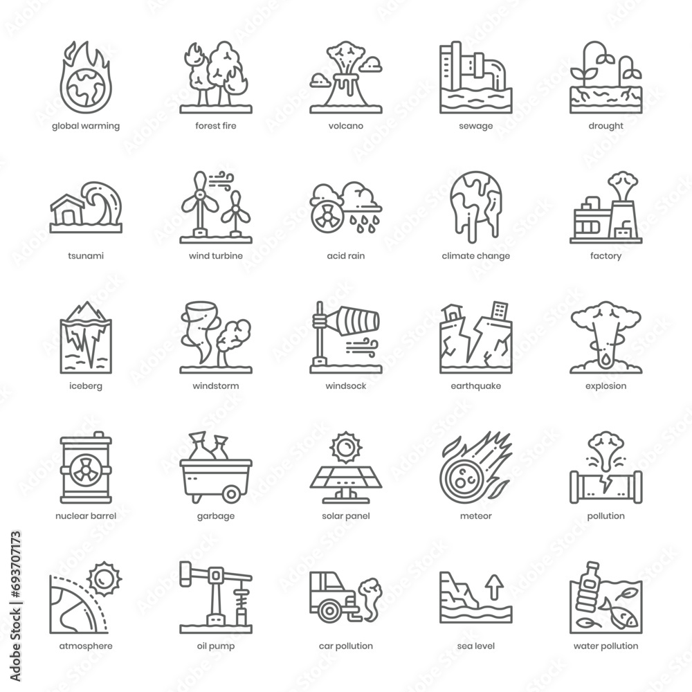 Climate Change icon pack for your website design, logo, app, and user interface. Climate Change icon outline design. Vector graphics illustration and editable stroke. Climate Change icon pack for your website design, logo, app, and user interface. Climate Change icon outline design. Vector graphics illustration and editable stroke.