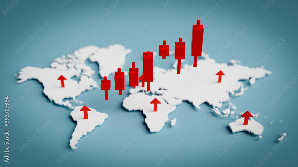 Global stock bull market emerges, with gains seen in many regions, 3d rendering