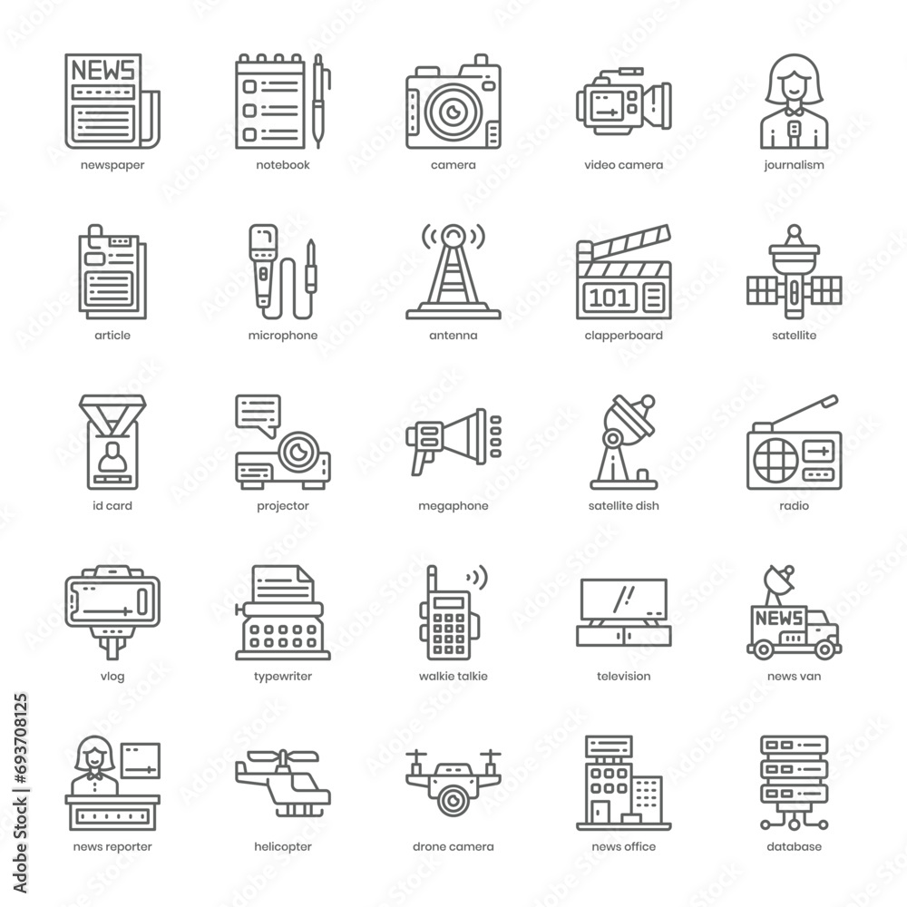 News Media icon pack for your website design, logo, app, and user interface. News Media icon outline design. Vector graphics illustration and editable stroke. News Media icon pack for your website design, logo, app, and user interface. News Media icon outline design. Vector graphics illustration and editable stroke.