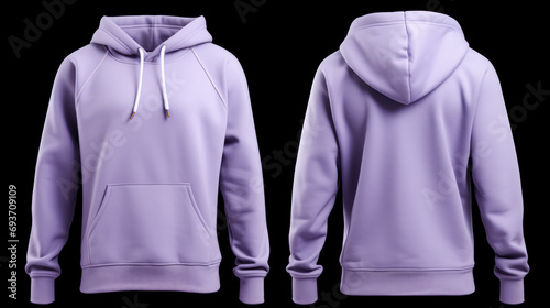A lilac hoodie showcased in front and back view against a dark background.
