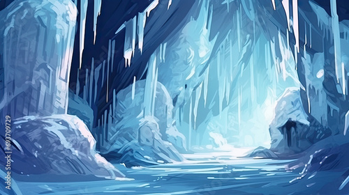 Glacial Wonder: Ice Cave in Crystal Blue and Silver © Sekai