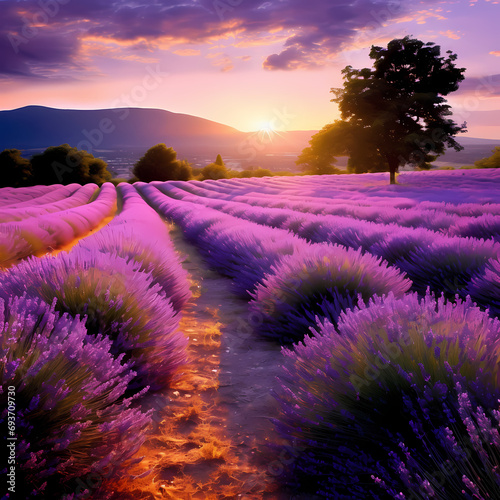 A winding pathway through a fragrant lavender field