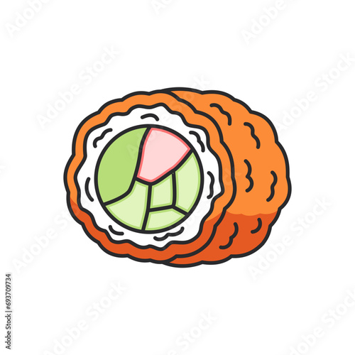 masago ushi roll icon in doodle style isolated on white background photo