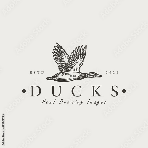 hand drawn vintage duck template logo