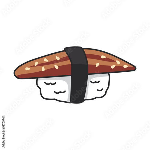 unagi sushi japanese food kawaii character vector illustration design