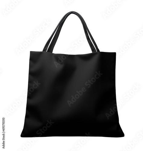 Black tote canvas fabric shopping bag isolated on transparent background. PNG file, cut out