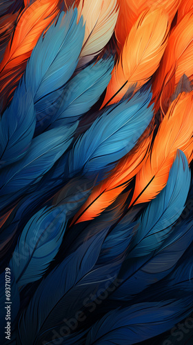 Blue and orange abstract feathers pattern wallpaper © alex