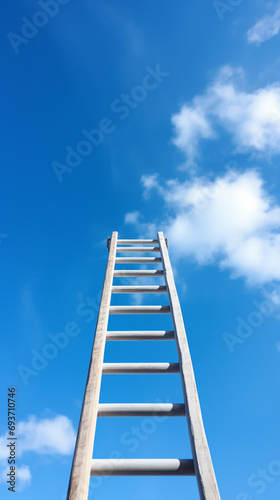 Up a ladder against blue sky