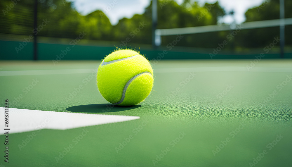 Tennis ball on the court - Generative AI	