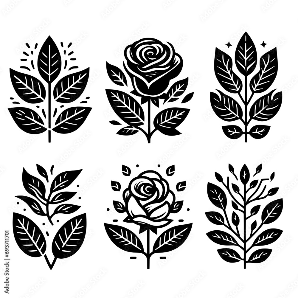 set of rose leaf logo design icons