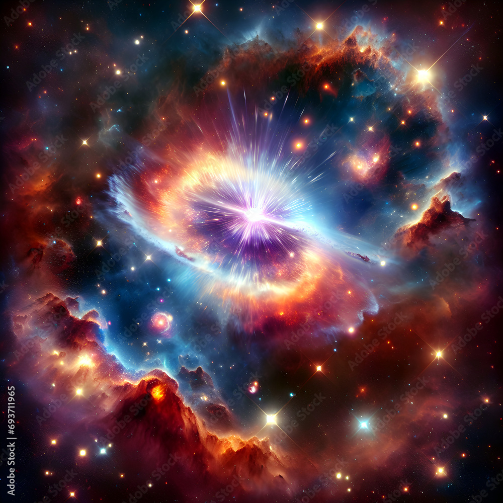 Fototapeta premium Vibrant Supernova Afterglow with Twinkling Stars