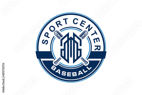 Base ball sport logo badge design style. Rounded shape stick bat element. photo