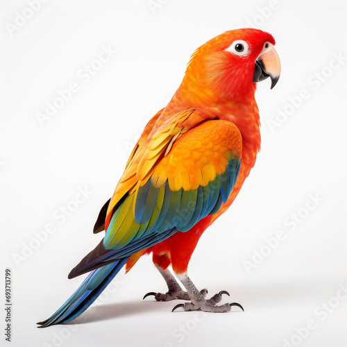 A parrot with beautiful colors is standing on a white background © Syukra