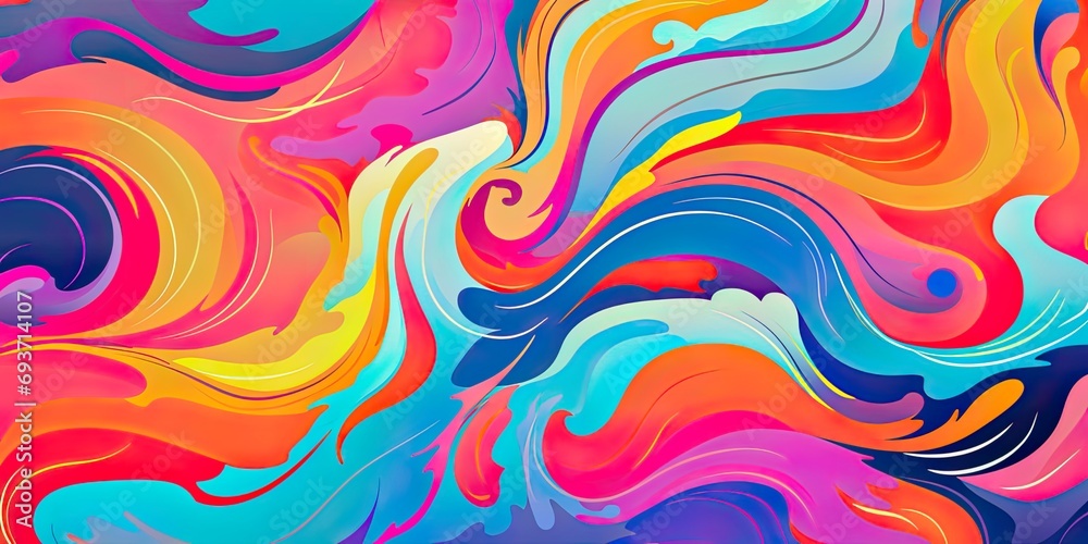 Psychedelic retro classic background incorporating vibrant watercolor elements