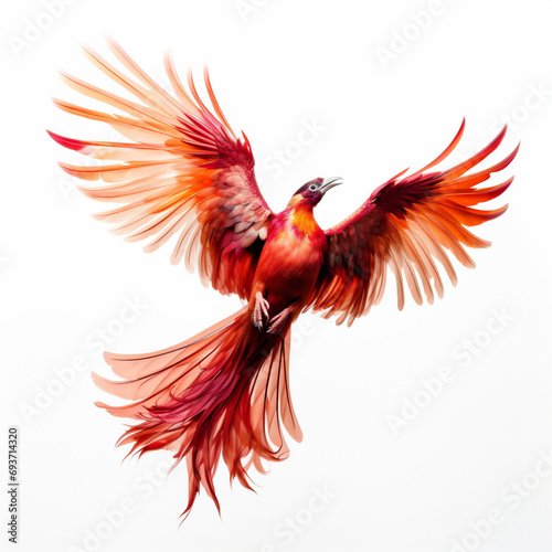 A phoenix is flapping its wings on a white background