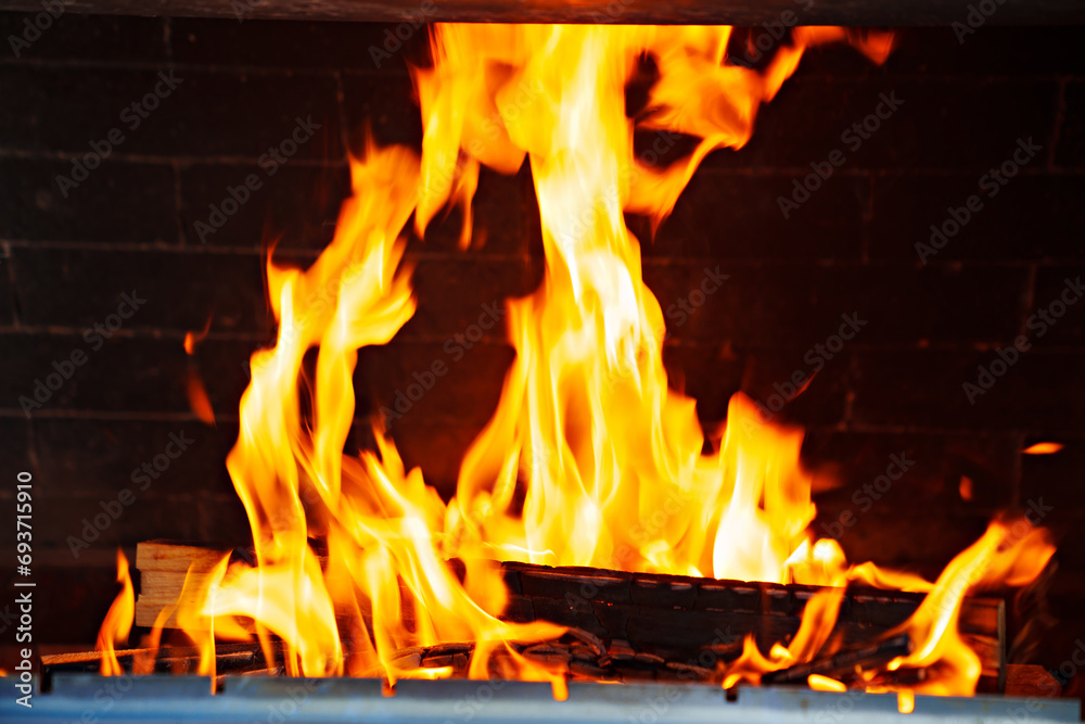 Flames of open flame in the furnace Flames of open flame in the furnace
