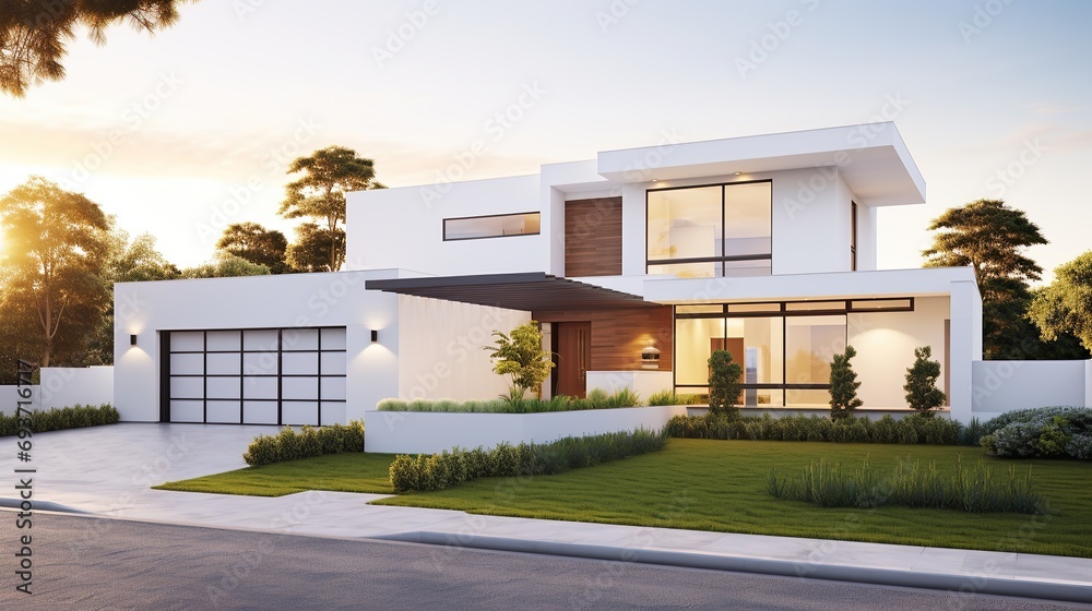 Obraz na płótnie House design concept, house concept, villa, elegant house exterior in white. w salonie
