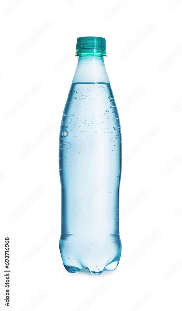 One plastic bottle with soda water isolated on white One plastic bottle with soda water isolated on white