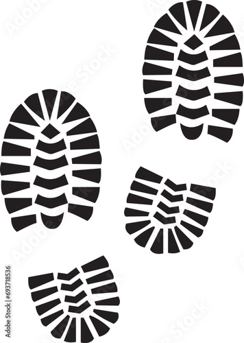 Black silhouette of footprint Icon. Footprint Icon in Fill Graphic Design. Human footprint track. Footprint clip isolated on Transparent Background. Shoe soles print. Impression icon barefoot.