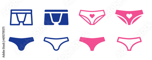 Underpants icon set, men boxer and Brief, women panties underwear, vector symbol illustration. photo