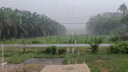 rainy day in rural view outdoor in kluang, johor, malaysia southeast asia.  tropical country
 photo