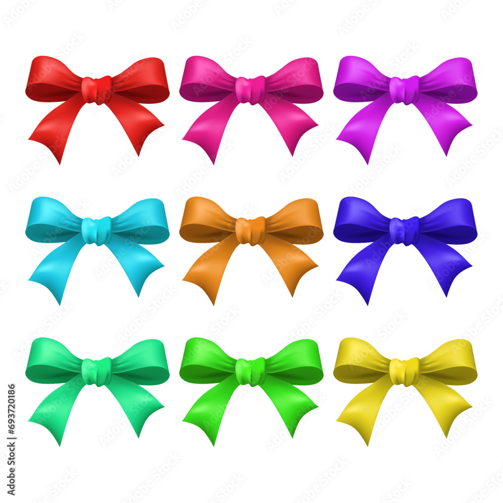 Vector realistic colorful gift bow isolated on white background