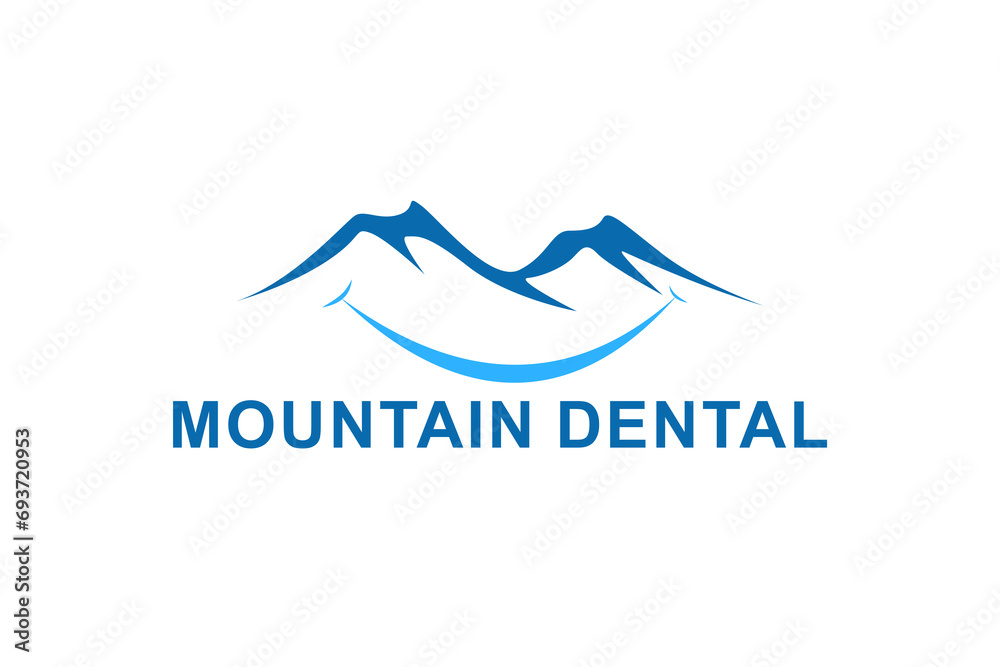 Mountain logo design dental clinic smile icon illustration.