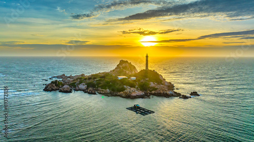 Ke Ga lighthouse is located on an island near the shore seen from above, this is an ancient lighthouse built in the French period to guide the water in the central waters of Vietnam.