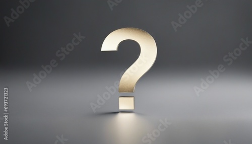 Golden question mark on grey background. 3D rendering photo