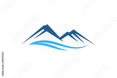 Mountain logo modern minimalist with wave water illustration landscape. photo
