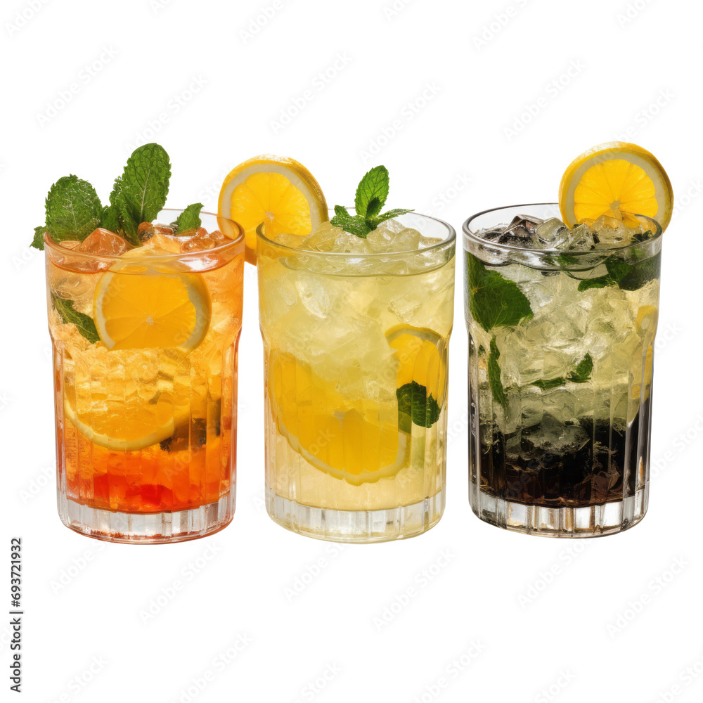 Fototapeta premium Fresh glasses cocktails with ice lemon and fruits