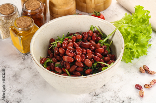 Red canned beans with arugula