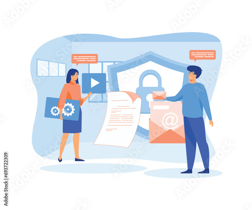  Data protection concept. Safety and confidential data protection, Internet security. Social Media. flat vector modern illustration 