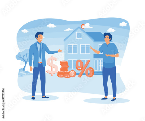 Property business, People buying home with mortgage loan, real estate investment.   flat vector modern illustration 