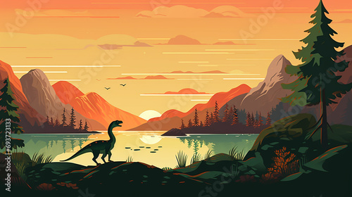 Fototapeta Naklejka Na Ścianę i Meble -  cartoon dinosaur art, landscape scenery background