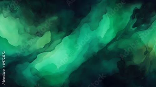 Black emerald jade green abstract pattern watercolor background. Stain splash rough daub grain grunge. Dark shades. Water liquid fluid. Design. Template photo