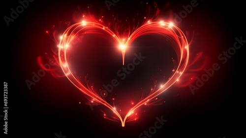 Plasma glowing red heart symbol on black background.