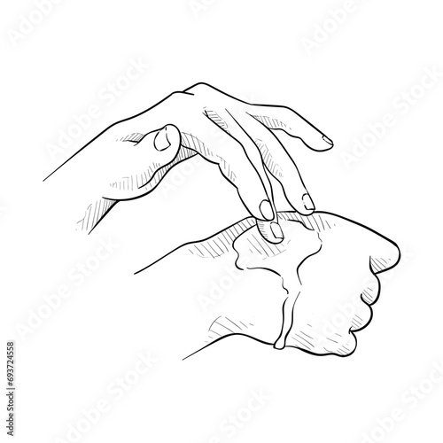 handdrawn illustration woman's hand with cream