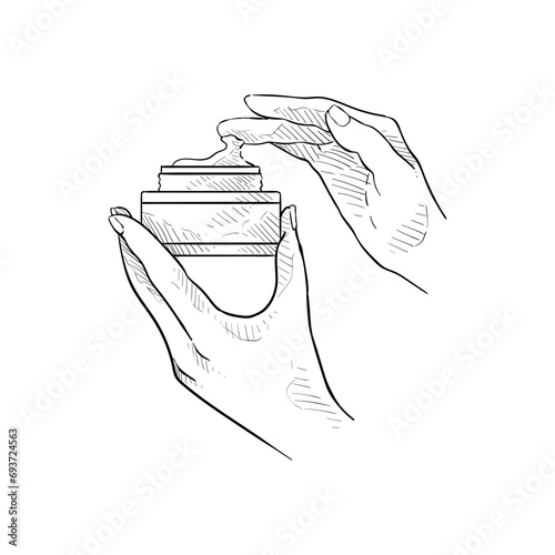 handdrawn illustration woman's hand with cream
