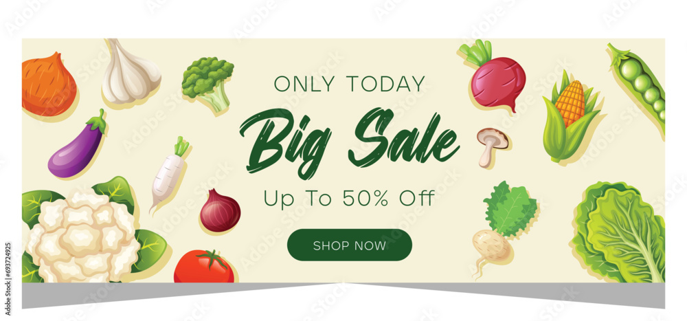 Horizontal sale banner template for vegetarian or organic product