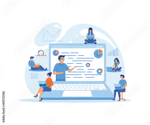 Business seminar speaker presentation and professional training about marketing, sales and e-commerce.  flat vector modern illustration 