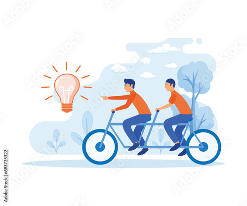 Businessman and Entrepreneur Characters on Bicycle. Cooperative Leadership Metaphor. flat vector modern illustration 